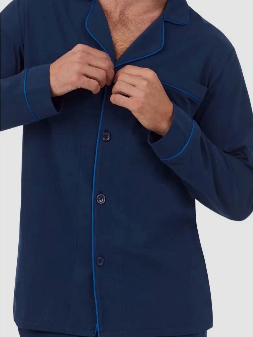 BedHead Men’s Pajama Top Navy Blue Organic Cotton Button Up NWT Large, Top Only